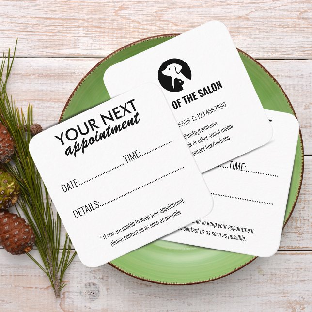 Elegant Pet Care Appointment Card with Logo (Elegant Pet Care Appointment Card with Logo - Black and white )