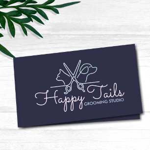 Elegant Pet Groomer Customizable Cat & Dog Logo Business Card