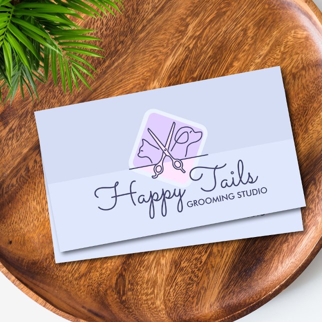 Elegant Pet Groomer Customizable Cat & Dog Logo Business Card (Creator Uploaded)