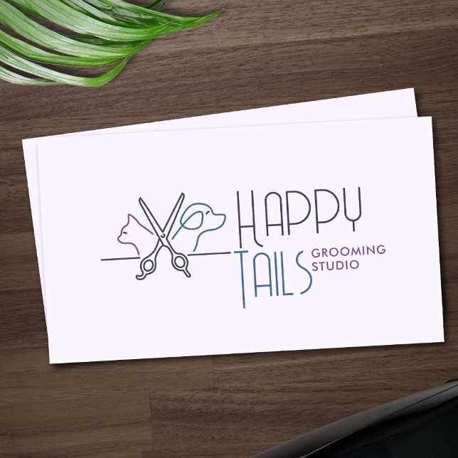 Elegant Pet Groomer Customizable Cat & Dog Logo Business Card (Creator Uploaded)