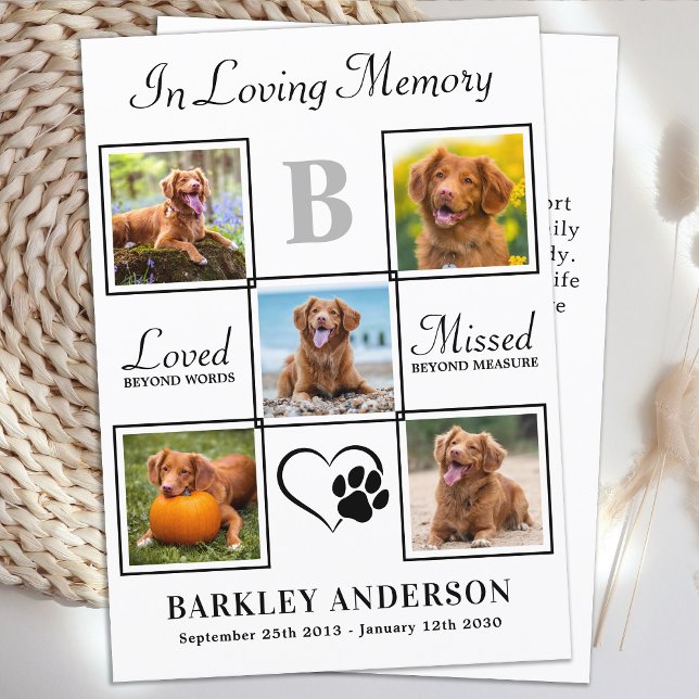 Elegant Pet Memorial 5 Personalized Photo Collage Thank You Card (Creator Uploaded)