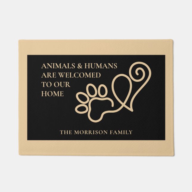 Elegant Pet Paw Print & Heart Doormat (Front)