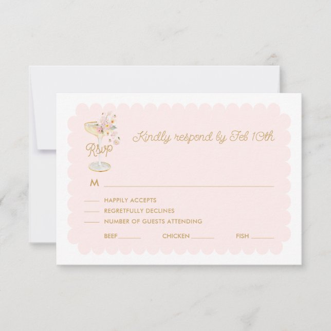Elegant Petals and Prosecco RSVP Card (Front)