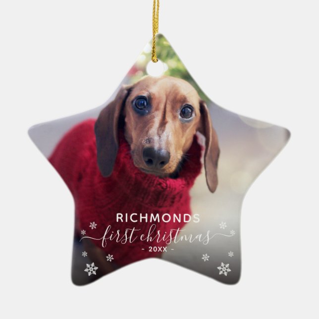 Elegant Pets 'First Christmas' 2 Photo Christmas Ceramic Ornament (Front)