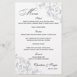 Elegant Pewter Floral Wedding Menu