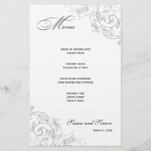 Elegant Pewter Floral Wedding Menu