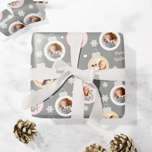 Elegant Pewter Photo Ornaments Custom Christmas Wrapping Paper (Creator Uploaded)
