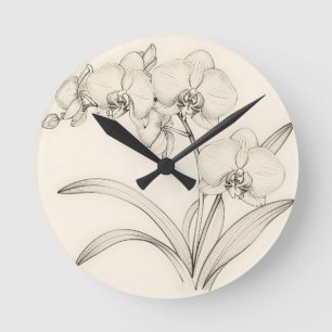 Elegant Phalaenopsis Orchid Line Art Round Clock
