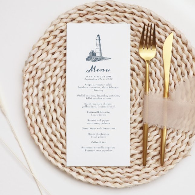 Elégant phare nautique Ocean Sea Mariage Menu (Créateur téléchargé)