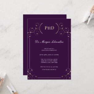 Elegant PhD degree Gold Purple Graduation Party Invitation