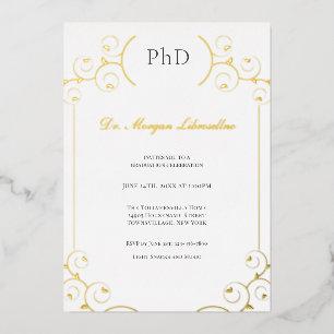 Elegant PhD Gold Grey White Graduation Party Foil 