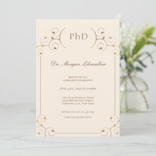 Elegant PhD Gold Tan Graduation Invitation