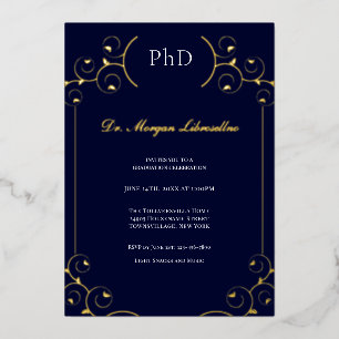 Elegant PhD Gold White Blue Graduation Party