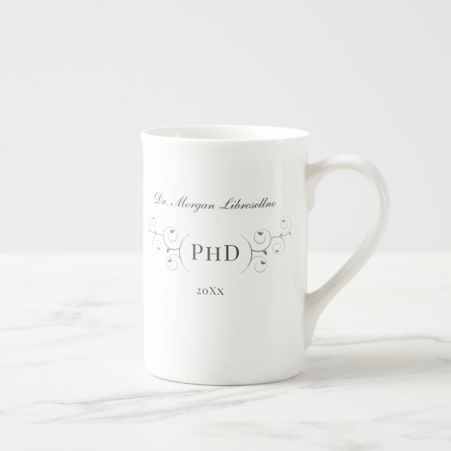 Elegant PhD Grey Gold Graduation Bone China Mug (Right)