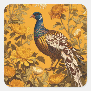Elegant Pheasant William Morris Inspired Square Sticker