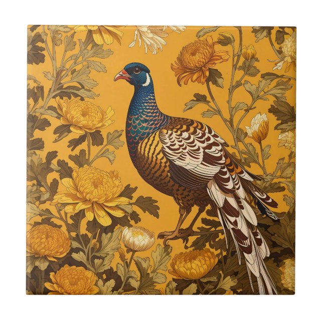 Elegant Pheasant William Morris Inspired Tile (Front)
