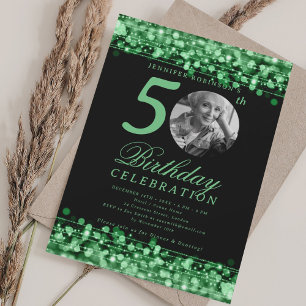 Elegant Photo 50th Birthday Party Green Lights Invitation