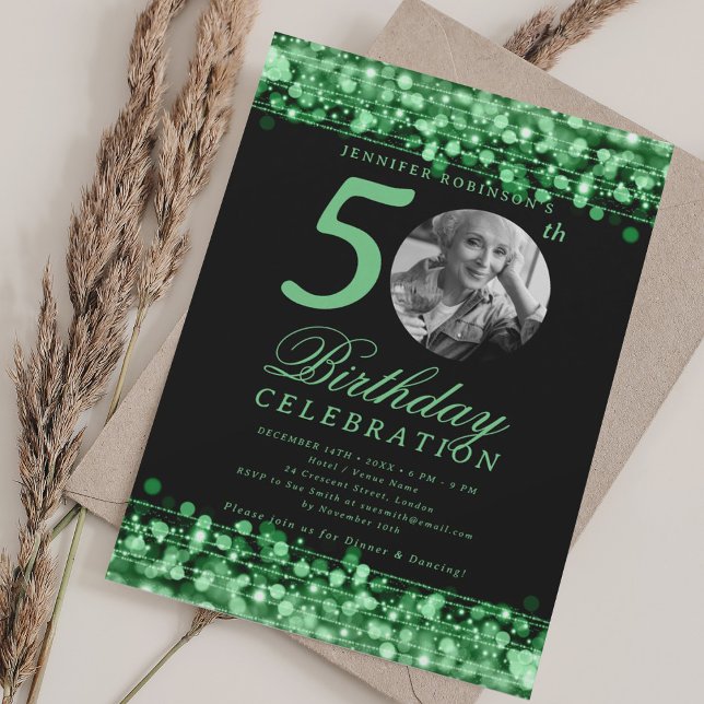 Elegant Photo 50th Birthday Party Green Lights Invitation (Elegant Photo 50th Birthday Party Green Lights Invitation)