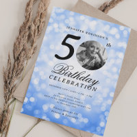 Elegant Photo 50th Birthday Party Navy Bokeh