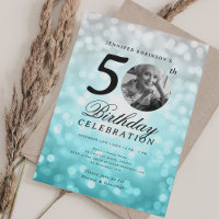 Elegant Photo 50th Birthday Silver Turquoise Ombre