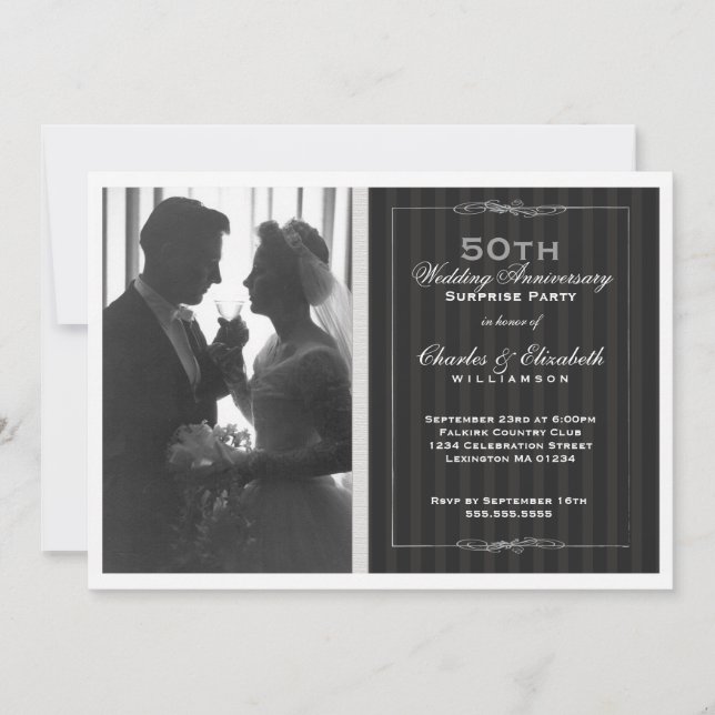Elegant Photo 50th Wedding Anniversary Party Invitation (Front)