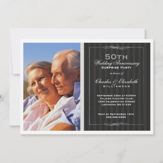 Elegant Photo 50th Wedding Anniversary Party Invitation (Front)