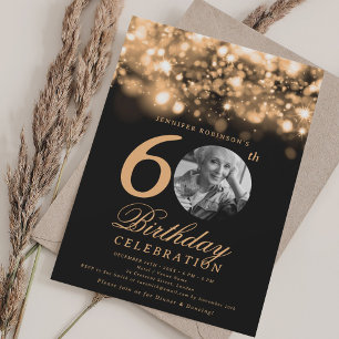 Elegant Photo 60th Birthday Gold Midnight Glam  Invitation