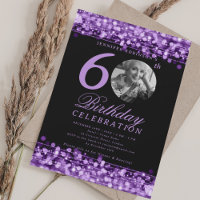 Elegant Photo 60th Birthday Party Purple Lights