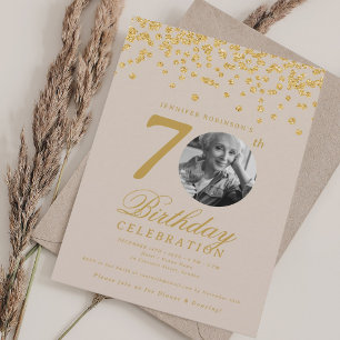 Elegant Photo 70th Birthday Gold Champagne Invitation