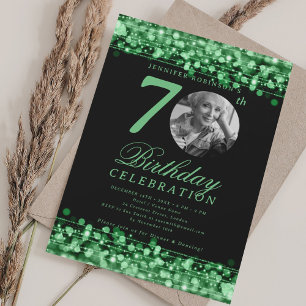 Elegant Photo 70th Birthday Party Green Lights Invitation