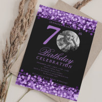 Elegant Photo 70th Birthday Party Purple Lights