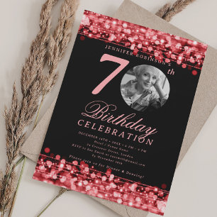 Elegant Photo 70th Birthday Party Red Lights Invitation
