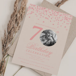 Elegant Photo 70th Birthday Rose Gold Champagne Invitation