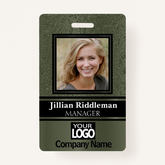 Elegant Photo and Logo Badge - Olive Green (Front)