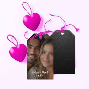  Elegant Photo and Name Black Accent Gift Tags