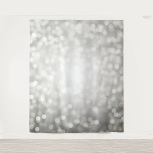 Elegant Photo Backdrop Silver Bokeh Lights Tapestry