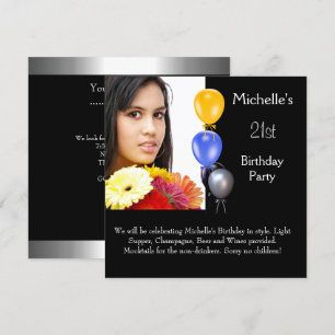 Elegant Photo Balloons 21st Birthday Invitation
