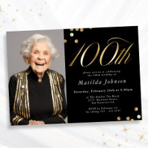 Elegant Photo Black and Gold 100th Birthday
