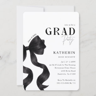 Elegant Photo Black Bow Grad Party Graduation Invitation