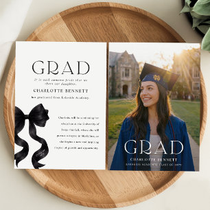Elegant Photo Black Bow Graduation Thank You Card