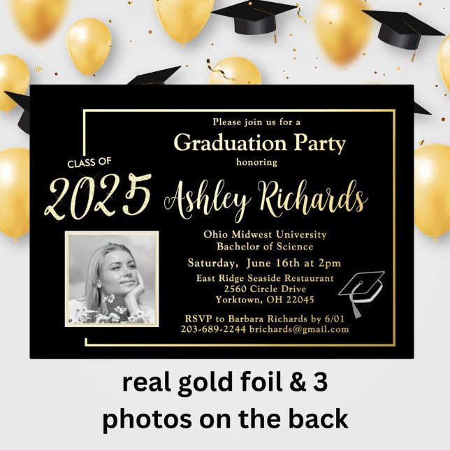 Elegant Photo Black Gold Graduation Party Real (Creator Uploaded)