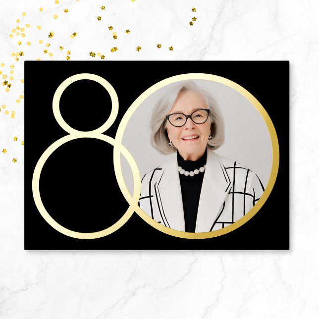 Elegant Photo Black Gold Minimalist 80th Birthday (Mockup View)
