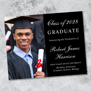 Elegant Photo Black Graduation Announcement