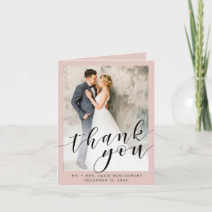 Elegant Photo Black Script Blush Wedding Thank You Card