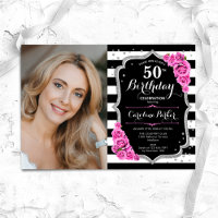 Elegant Photo Black Silver Pink 50th Birthday