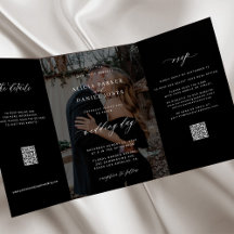 Elegant photo black wedding RSVP details QR code