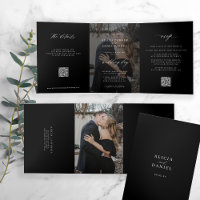 Elegant photo black wedding RSVP details QR code