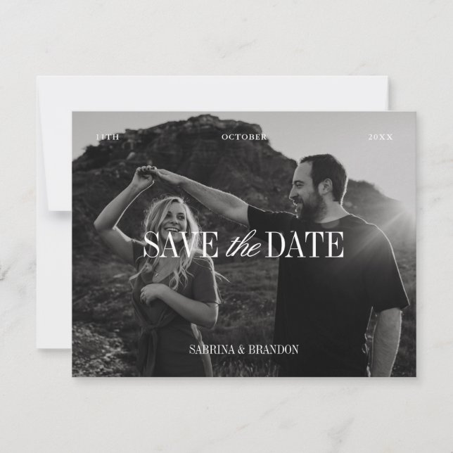 Elegant Photo Black & White Save the Date Card (Devant)