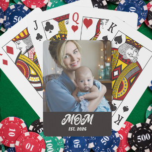Elegant Photo Black White Script Mom Established Playing Cards
