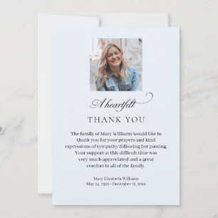 Elegant Photo Blue Funeral Thank You Card
